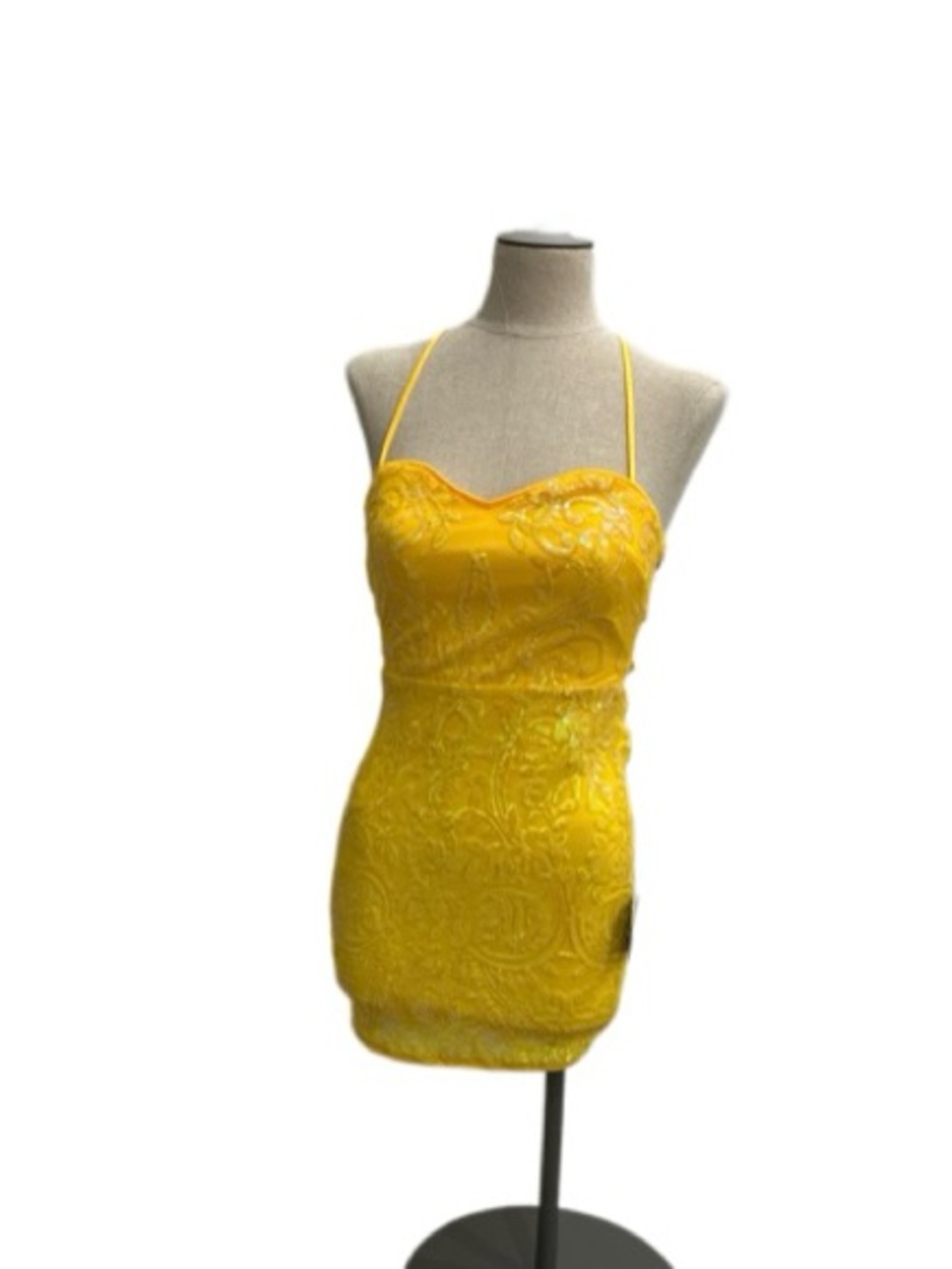 Lulu's Bright Yellow Lace-Texture Camisole Mini Dress
